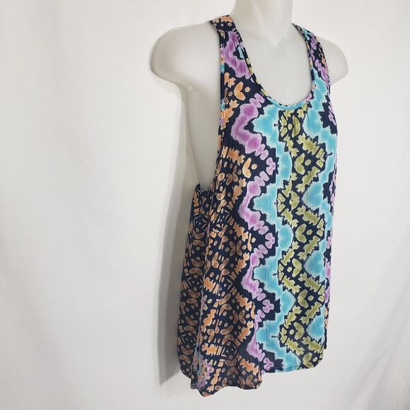 Aqua Tank Top Womens Size XS Printed Multicolor Racerback Printed 100% Rayon - Picture 5 of 8